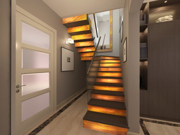 Лестница из оникса с подсветкой в двухуровневой квартире